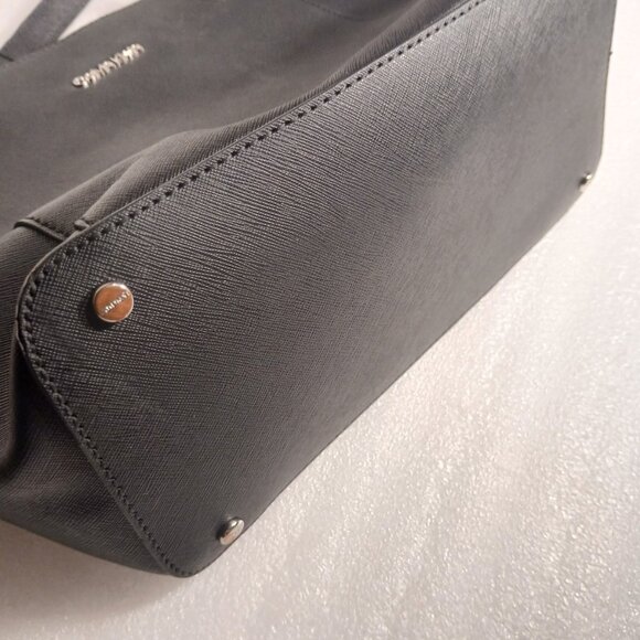 Calvin Klein Hayden Saffiano Black Leather Tote Silver Chain Handles Used - Picture 7 of 16